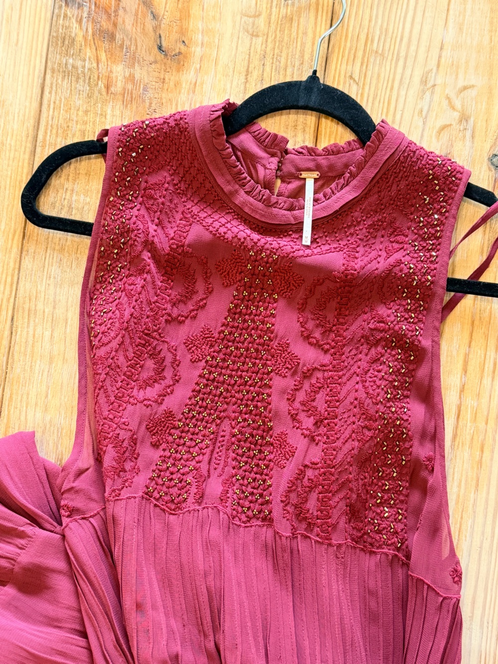 Free People Midi Dress w/ Beading & Embroidery Burgundy